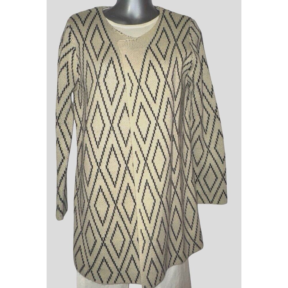 Oliver Long Open Cardigan Black & White Sweater Sz M